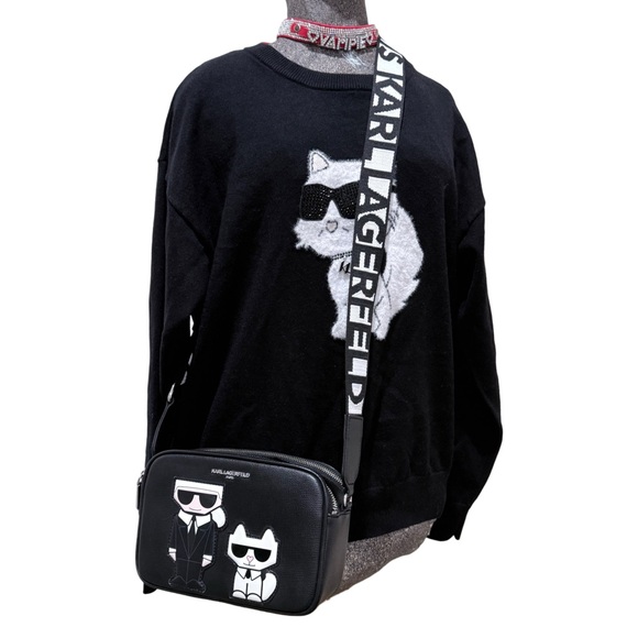 Karl Lagerfeld Handbags - Karl Lagerfeld Choupette Cat Camera Crossbody Logo Bag Black Vegan Leather